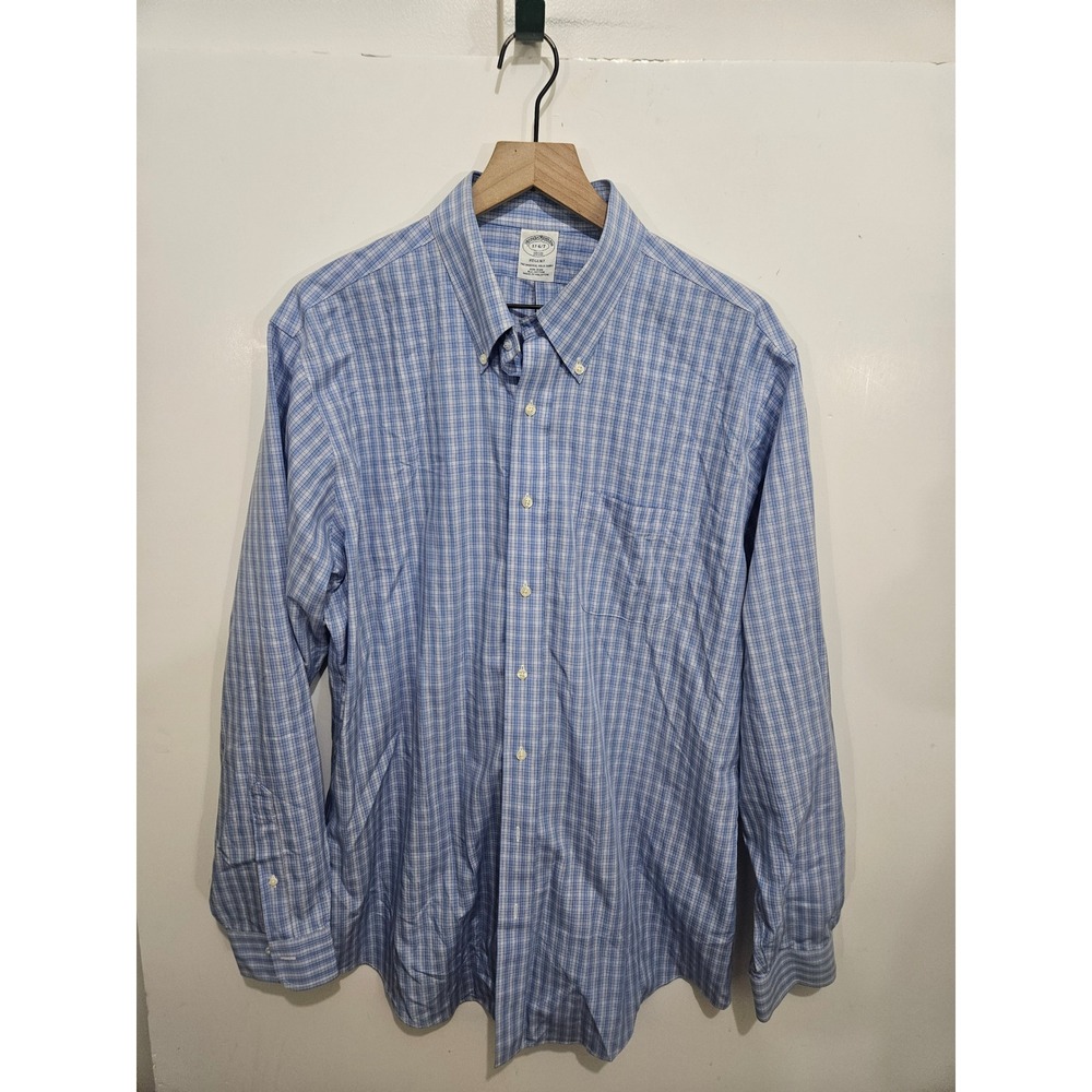 Brooks Brothers 1818 Regent 17.5 36/37 Blue Plaid Non Iron Cotton Dress Shirt